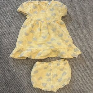 Yellow Baby Dress & Bloomers with Gray Rainbow Print